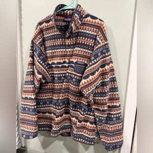 Patagonia Men's Fleece Pullover Jacket - Navy, Cream & Rust Pattern